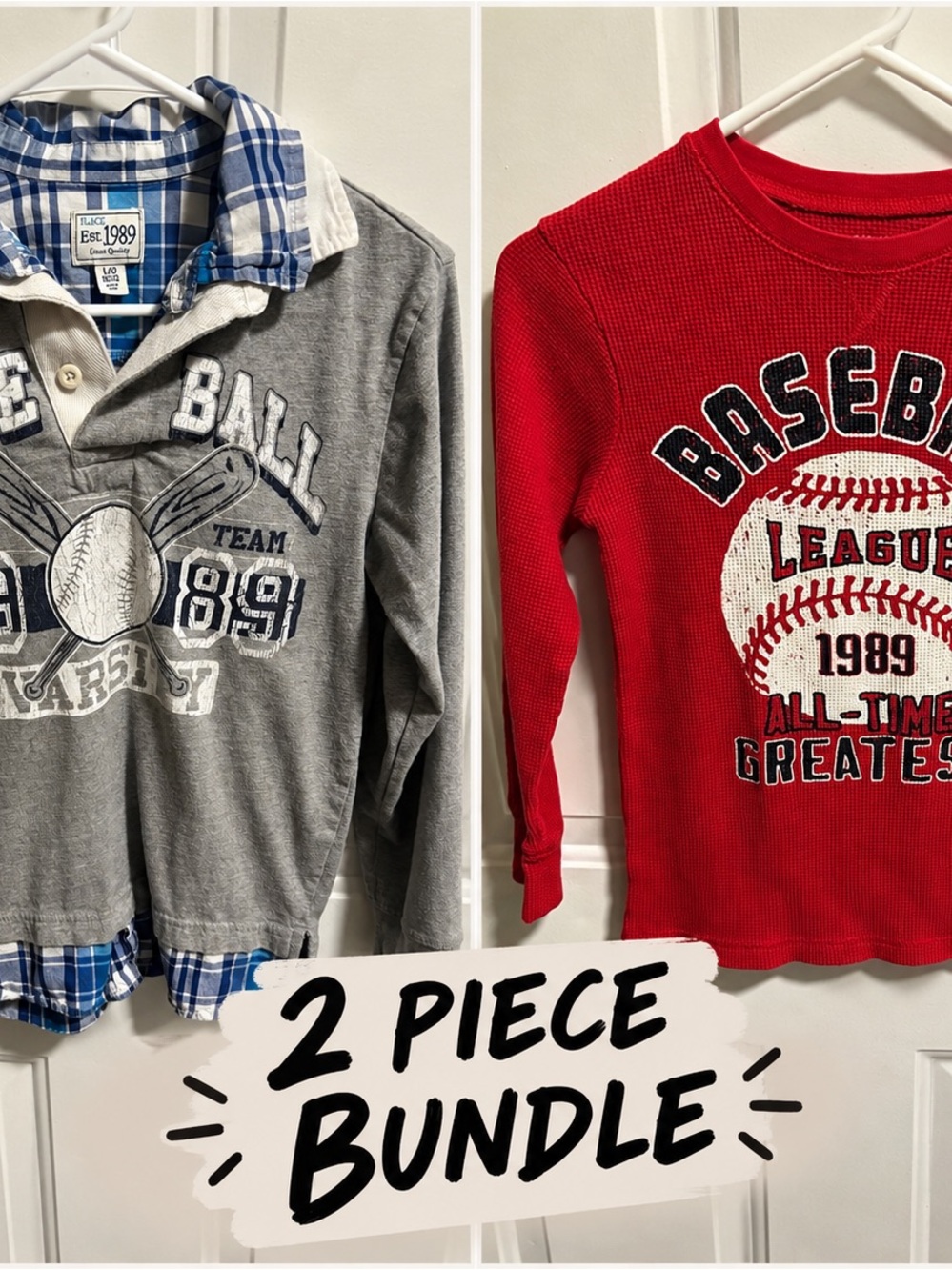 Place Kids 2-Piece Baseball Sweatshirt & Thermal Tops - Red & Gray